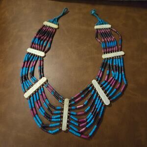 Vintage Handwoven Multi-Color Seed Bead Naga Tribal Style Collar Necklace